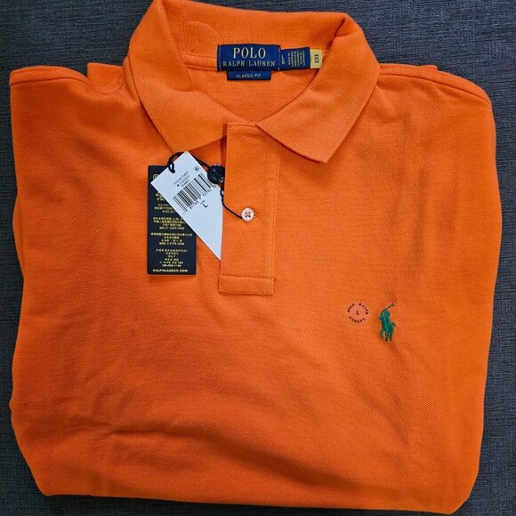 Polo Ralph Lauren Classic-Fit Polo Shirt Men Orange Mesh Short Sleeve Size Large - Picture 4 of 9
